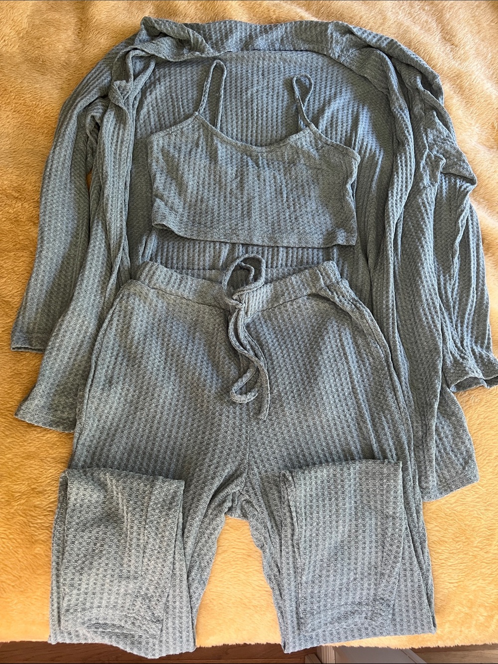 SHEIN • Women’s XS • Cozy Waffle Knit 3-Piece Loungewear Set • Green